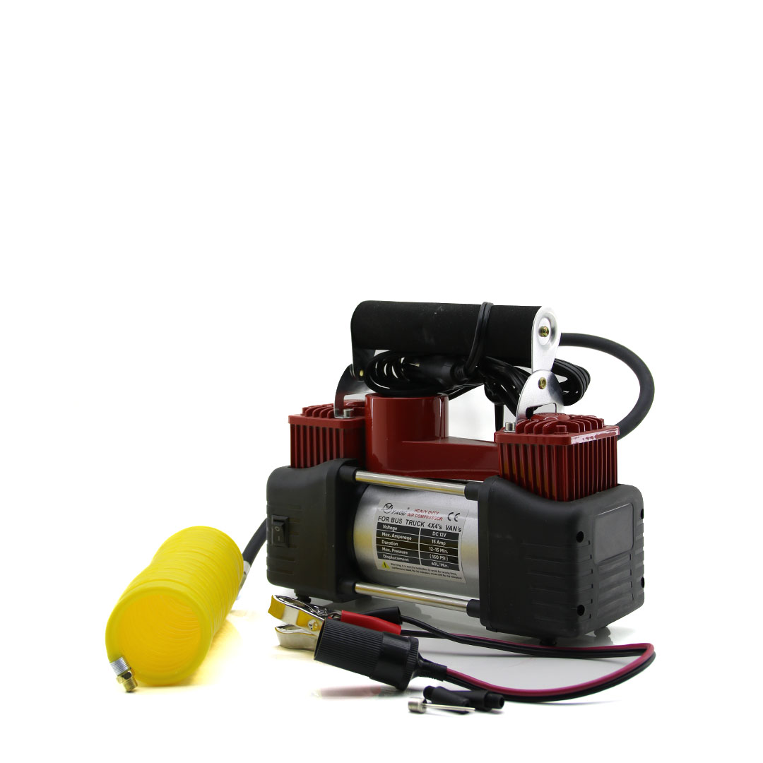 Çift Silindir 12V Oto Hava Kompresörü 150 PSI - Fenerli, Bar Göstergeli