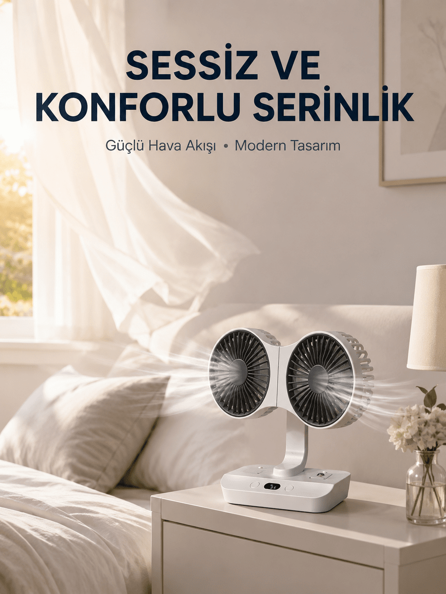 Çift Yöne Hava Üfleyen Masa ve Duvar Tipi Vantilatör