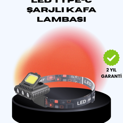 COB + XPE LED Kafa Feneri 800 Lumen USB Type C Şarjlı Çok Modlu
