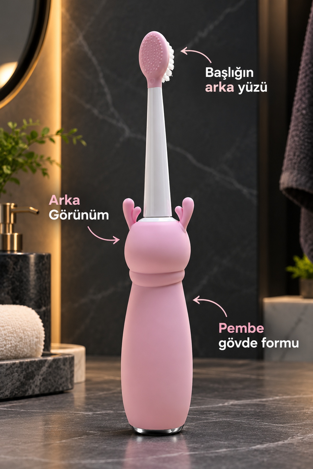 Elektrikli Diş Fırçası Pembe Beyaz Geyik Tasarımlı
