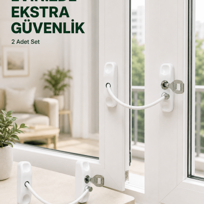 Çocuk Güvenliği İçin Kablolu Pencere Kilidi Anahtarlı Emniyet Aparatı 2 Adet