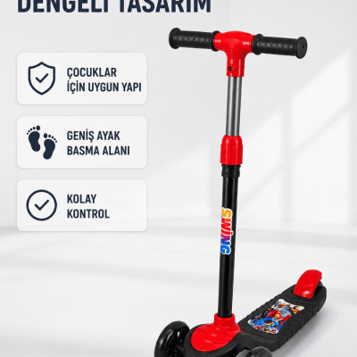 Çocuk Skuteri 3 Tekerlekli Geniş Basma Alanlı Ayarlanabilir Boy Scooter