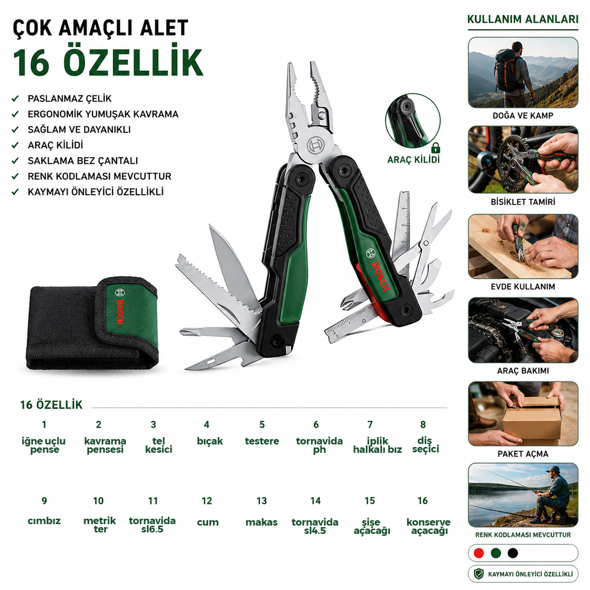 Çok Amaçlı Pense Seti 16 Parça Çantalı