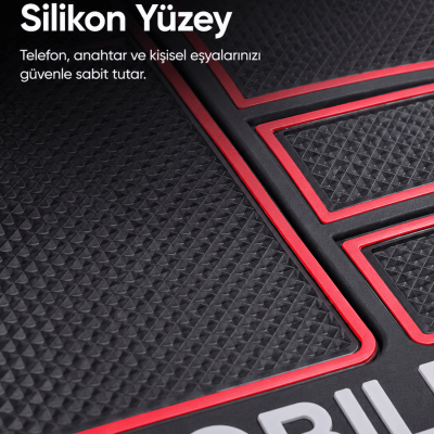 Çok Bölmeli Araç İçi Organizer Mat Kaydırmaz Silikon Telefon Tutuculu Tasarım