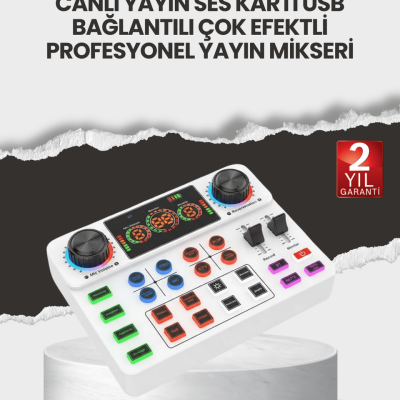 Çok Efektli Canlı Yayın Ses Mikseri USB ve Kablosuz Uyumlu