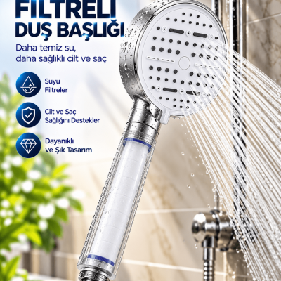 Çok Fonksiyonlu Filtreli Duş Başlığı 6 Farklı Sprey Modu Büyük Panel Beyaz