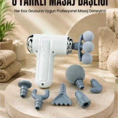 Çok Fonksiyonlu Masaj Tabancası Spor Sonrası Kas Rahatlatıcı 8 Başlıklı Masaj Cihazı