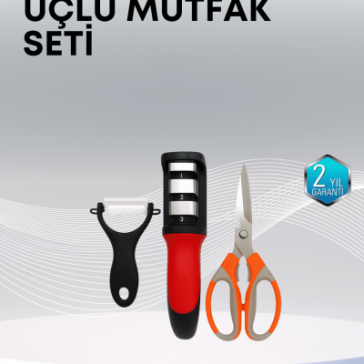 Çok Fonksiyonlu Mutfak Makas Seti – 3 Makas, Bileyici ve Soyacak Dahil