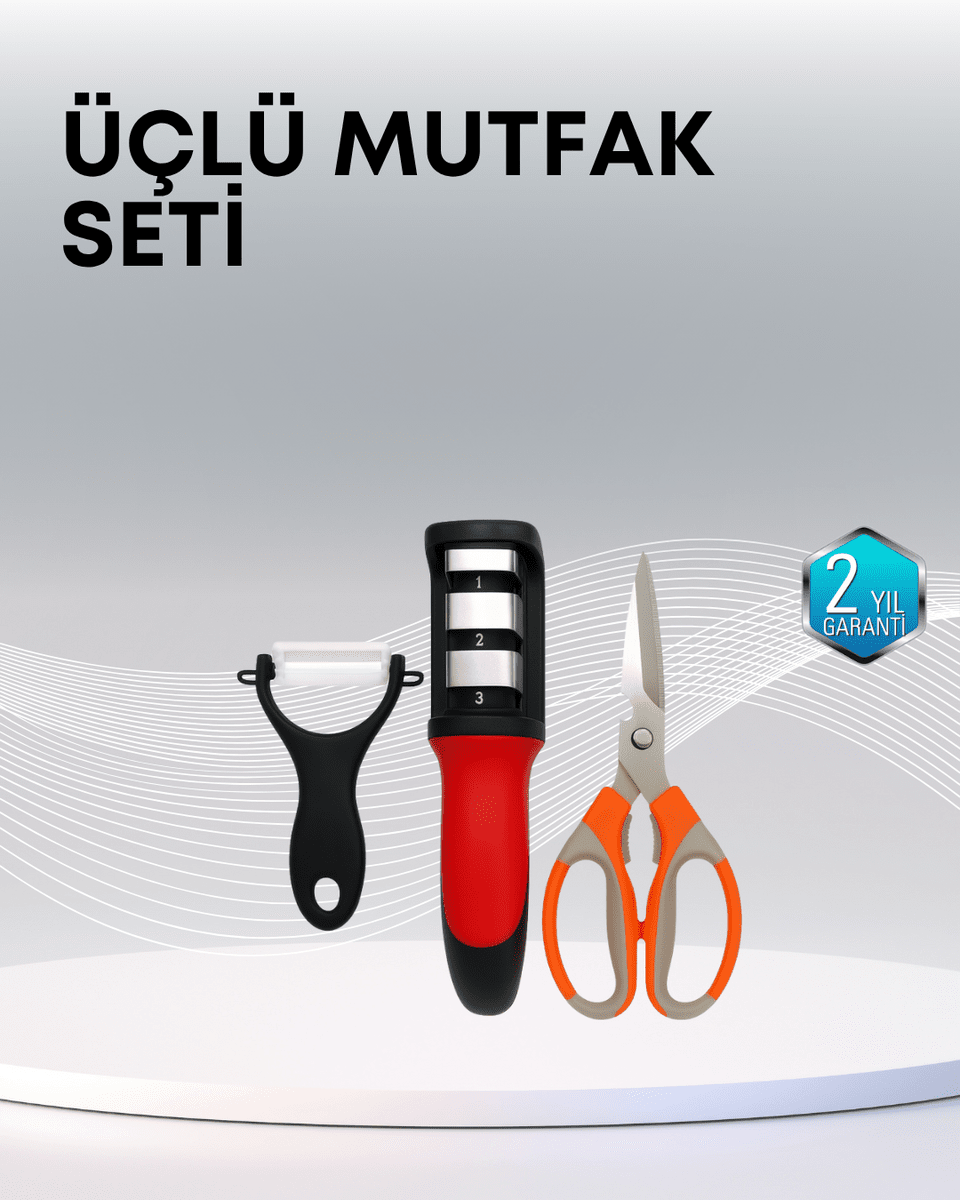 Çok Fonksiyonlu Mutfak Makas Seti – 3 Makas, Bileyici ve Soyacak Dahil