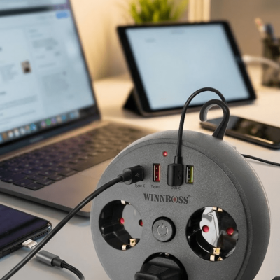 Çoklu Priz Akım Koruma 3 Soket 3 USB Type C Hızlı Şarj 2m Uzatma Kablosu