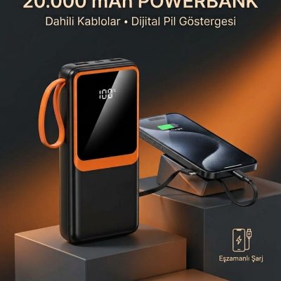20000 mAh Dijital Ekranlı Powerbank Çoklu Bağlantı Uçlu Taşınabilir Yedek Batarya