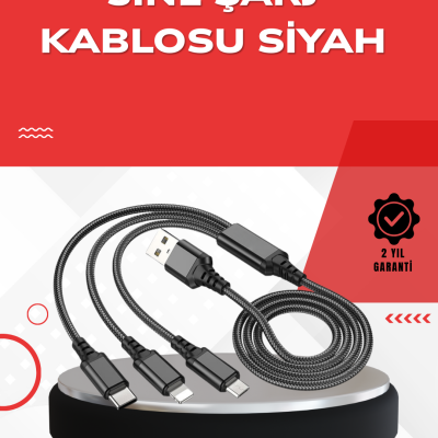 Dayanıklı Metal Başlıklı 3’ü 1 Arada Şarj Kablosu – Tüm Cihazlarla Uyumlu
