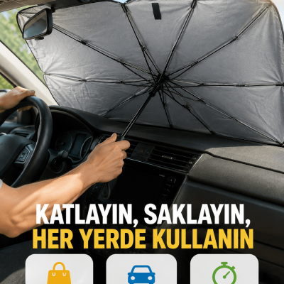 Dayanıklı UPE Alaşımlı Şemsiye Tipi Araç Güneşliği - Kolay Katlanır Yeni Nesil