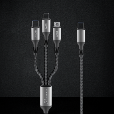 Dc62 3in1 Type-c To 60w Type-c / 12w Lightning / 15w Micro 1.2m Hızlı Şarj Kablo - Siyah