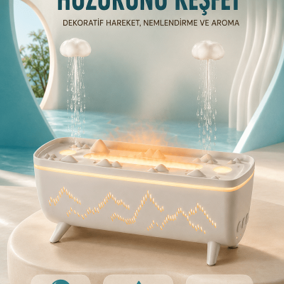 Dekoratif Hava Nemlendirici ve Aromaterapi Difüzörü 280 ML Yağmur Efektli Renkli LED Işıklı