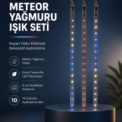 Dekoratif RGB LED Işık Çubuğu Seti 10 Adet Çubuk Kayan Yıldız Efektli