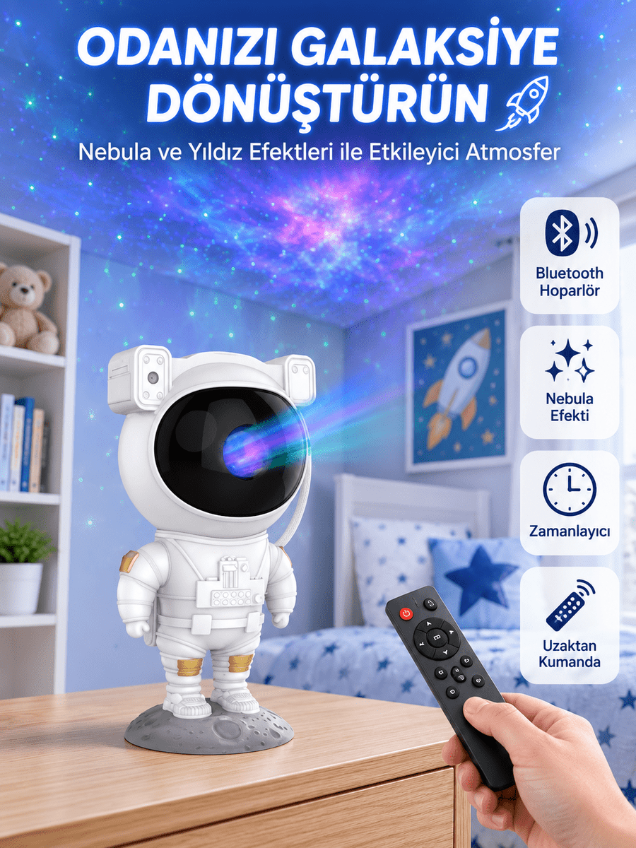 Dekoratif ve Fonksiyonel Astronot Projeksiyon Aydınlatma