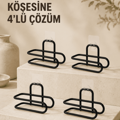 Delmeden Monte Tuvalet Kağıdı Askısı Siyah Metal Yapışkanlı Banyo Kağıtlığı 4’lü Set