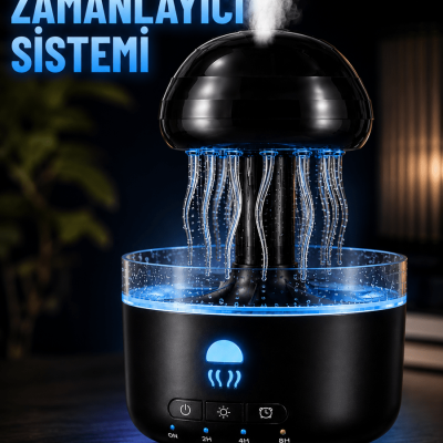 Denizanası Tasarımlı Ultrasonik Hava Nemlendirici RGB LED Işıklı Sessiz Buhar Makinesi Zaman Ayarlı