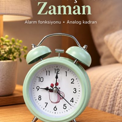 Desenli Kadranlı Analog Masa Saati Alarm Özellikli