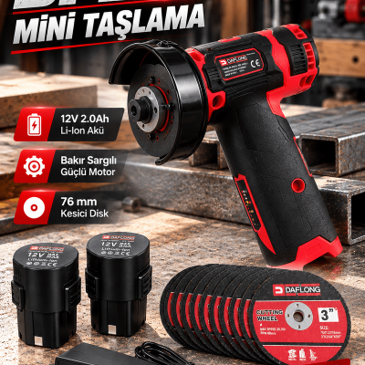 DFL70 12V 2.0Ah Çift Akülü Mini Taşlama Makinesi 76 mm Kesici Disk 10 Adet Taş Hediyeli