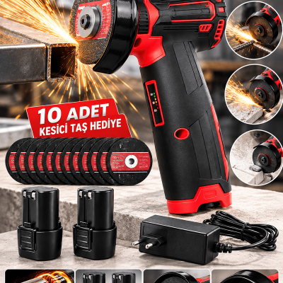 DFL70 12V Mini Şarjlı Taşlama 2 Adet 2.0Ah Li-Ion Akü 76 mm Kesici Disk 10 Adet Taş Hediyeli