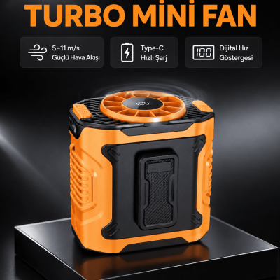 Dijital Ekranlı Turbo Mini Fan – 3 Kademeli Hız, Sessiz Çalışma ve Type-C Şarj