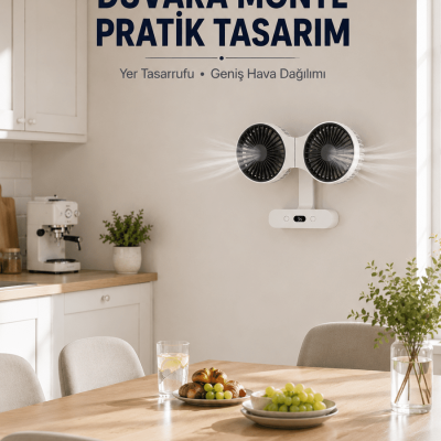 Dijital Göstergeli Çift Fan Başlıklı Masa Vantilatörü