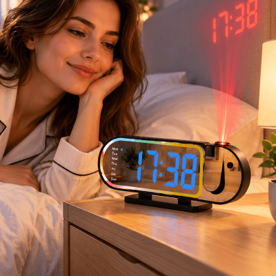 Dijital LED Masa Saati Masaüstü Alarm Saati Parlaklık Ayarlı Sıcaklık ve 12 24 Saat Göstergeli