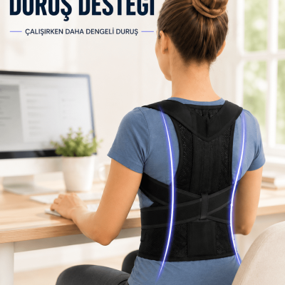 Dik Durmaya Yardımcı Sırt Korsesi Nefes Alan Fileli Ayarlanabilir Bel ve Omuz Desteği