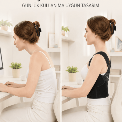Dik Duruş ve Postür Korsesi Ayarlanabilir Çapraz Lastikli Sırt Bel Desteği