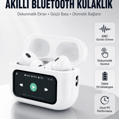 Dokunmatik Ekranlı Bluetooth Kulaklık ANC Gürültü Önleme Suya Dayanıklı Yeni Nesil