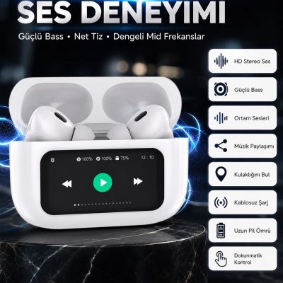 Dokunmatik Ekranlı Bluetooth Kulaklık TWS İOS Android Tüm Telefonlara Uyumlu Kulaklık Yeni Nesil