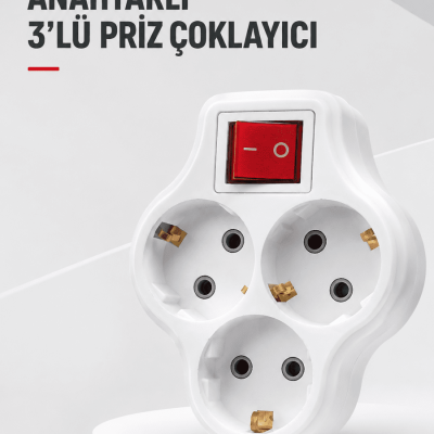 Duvar Tipi 3’lü Priz Çoklayıcı Kablosuz Anahtarlı Kompakt Priz Adaptörü