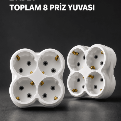 Duvar Tipi 4 Çıkışlı Priz Çoğaltıcı Kablosuz Kompakt Tasarım 2 Adet