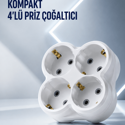 Duvar Tipi Priz Çoğaltıcı 4 Çıkışlı Kablosuz Kompakt Priz Adaptörü