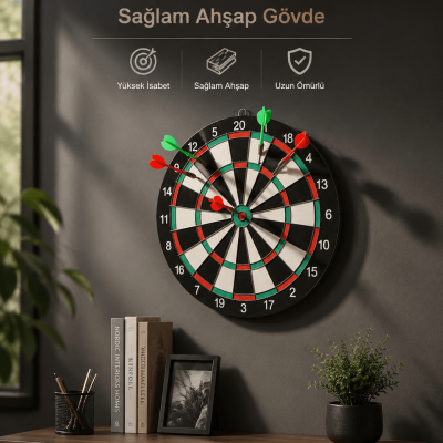 Duvara Monte Sağlam Ahşap Gövdeli Dart Tahtası Ev ve Oyun Alanları İçin 17 İnç