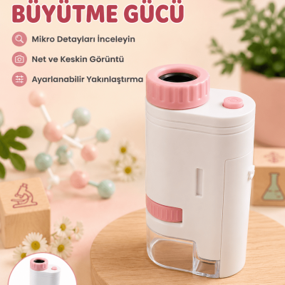 Eğitici Taşınabilir Mikroskop  Ayarlanabilir Focus, LED Işık ve 80X-200X Yakınlaştırma