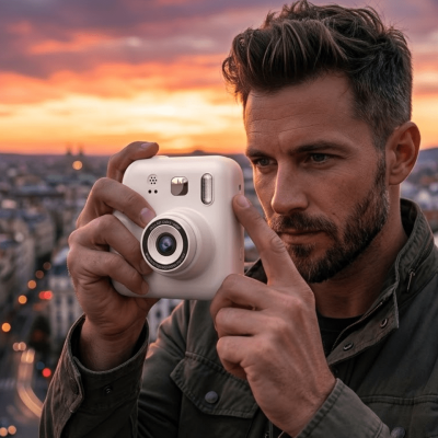 Eğlenceli Baskılı Çocuk Fotoğraf Makinesi Video Çekim 4 Rulo Kağıt 5 Kalem Set