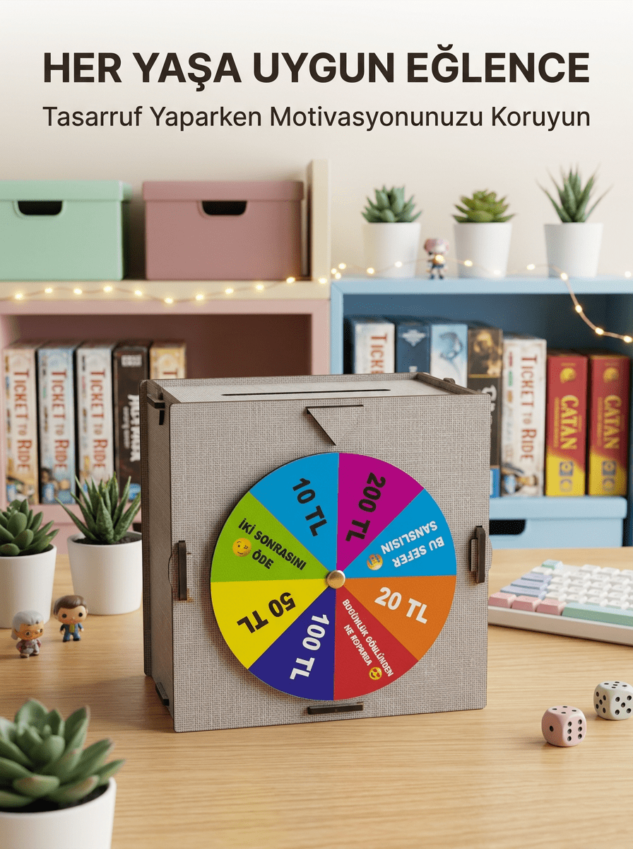 Eğlenceli Tasarruf Çarklı Felek Ahşap Para Biriktirme Kutusu