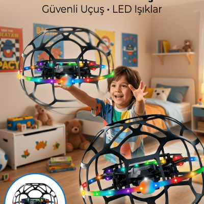 El Hareketi Kontrollü Futbol Topu Tasarımlı Drone LED Işıklı