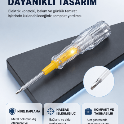 Elektrik Test Kalemi Neon Işıklı Nikel Kaplama 110-220V Dirençli