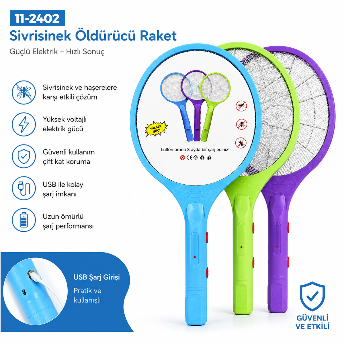 Elektronik Sinek Öldürücü Raket (Renkli)