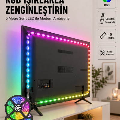 Enerji Tasarruflu RGB Şerit LED 5 Metre