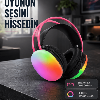 Ergonomik RGB Bluetooth Kulaklık 3D Ses Yeni Nesil