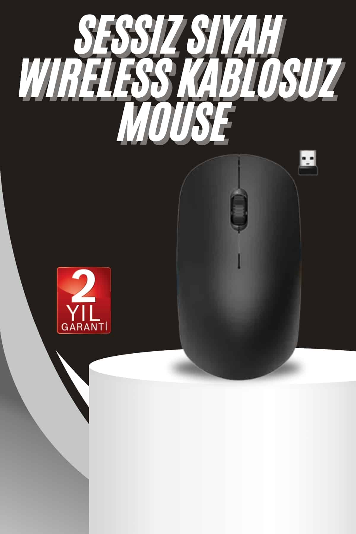 Ergonomik Tasarım Kablosuz Siyah Mouse Hassas Uzun Ömürlü