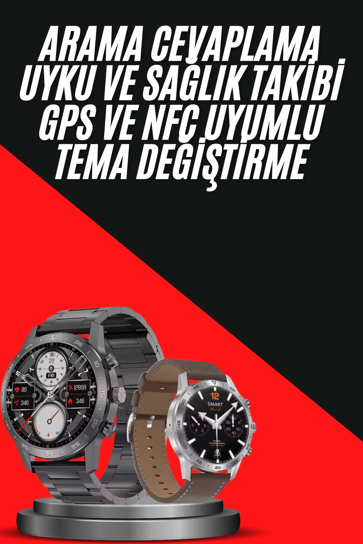 Erkeklere Özel Akıllı Saat Çelik Kordon Bluetooth Bağlantılı İOS ve Android Uyumlu