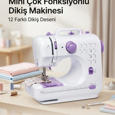 Ev Tipi Mini Dikiş Makinesi Ayak Pedallı LED Aydınlatmalı 12 Farklı Dikiş Desenli