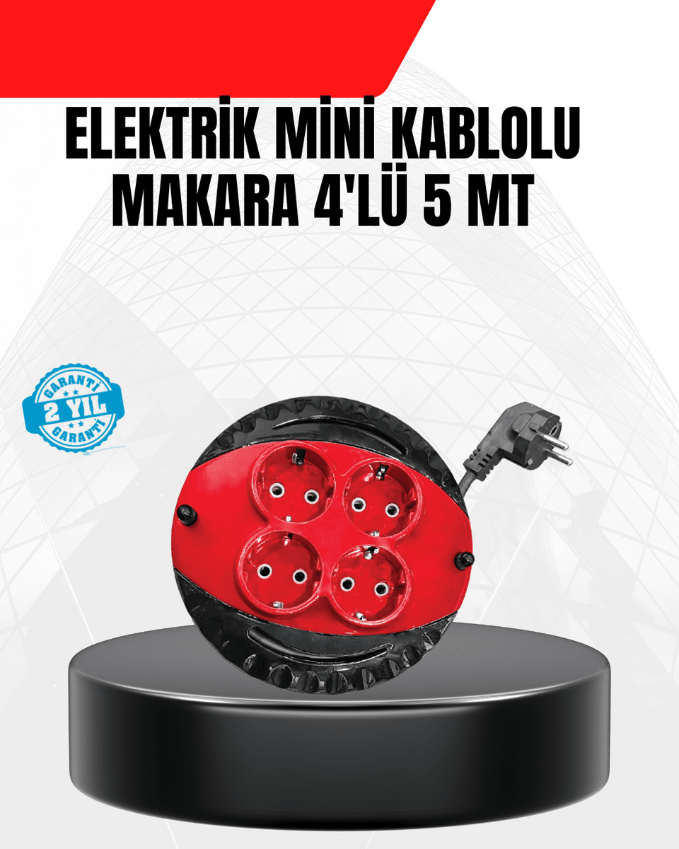 Ev ve Ofis İçin 5 Metre Kablolu 4 Priz Makarası