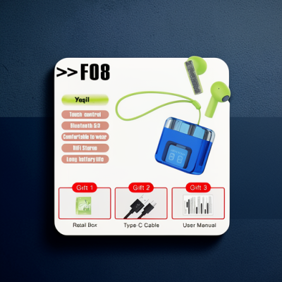 F08 Dijital Şarj Göstergeli Tws Bluetooth Kulaklık - Yeşil